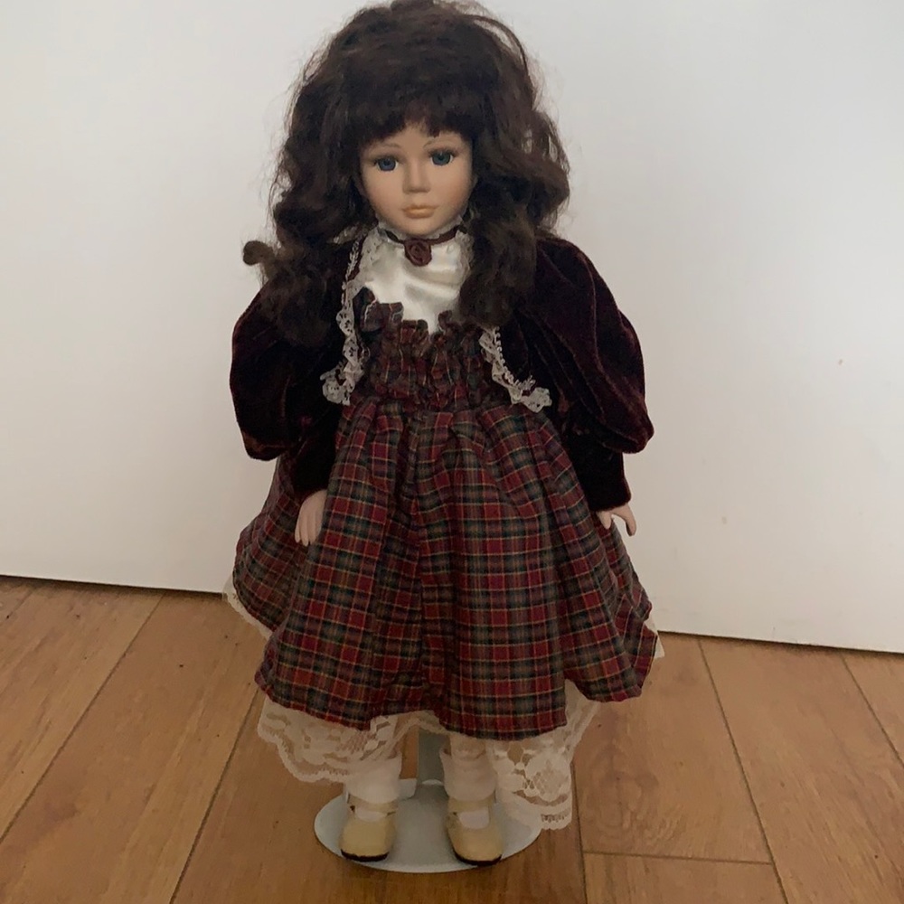 Holiday Porcelain Doll 16” with Stand